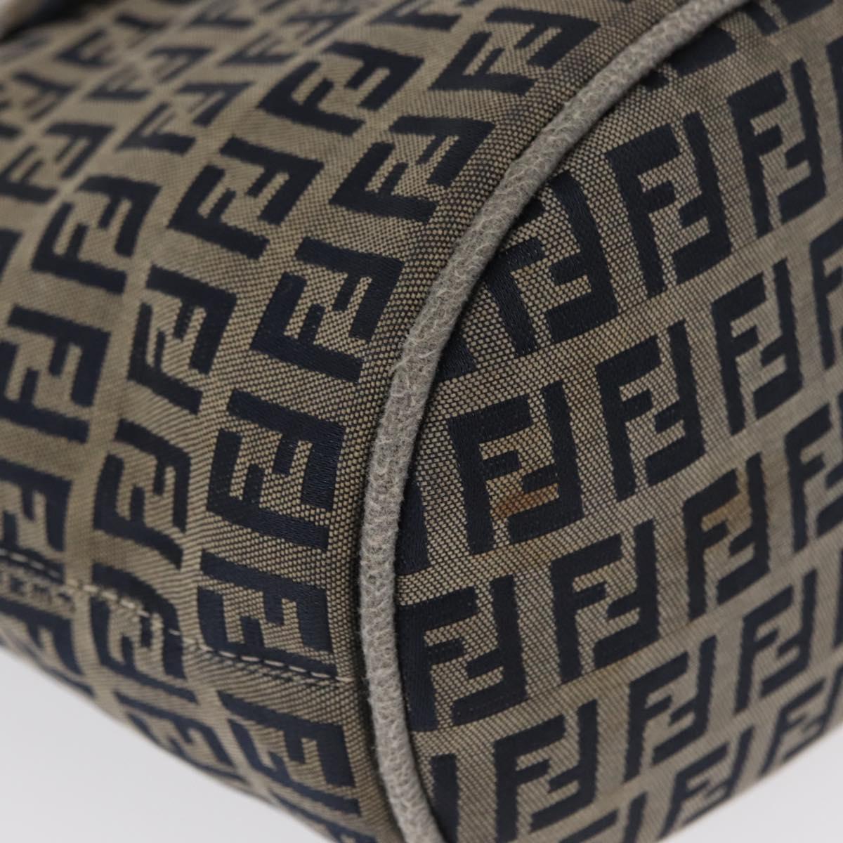 FENDI Zucchino Canvas Mamma Baguette Shoulder Bag Navy Silver Auth 168294