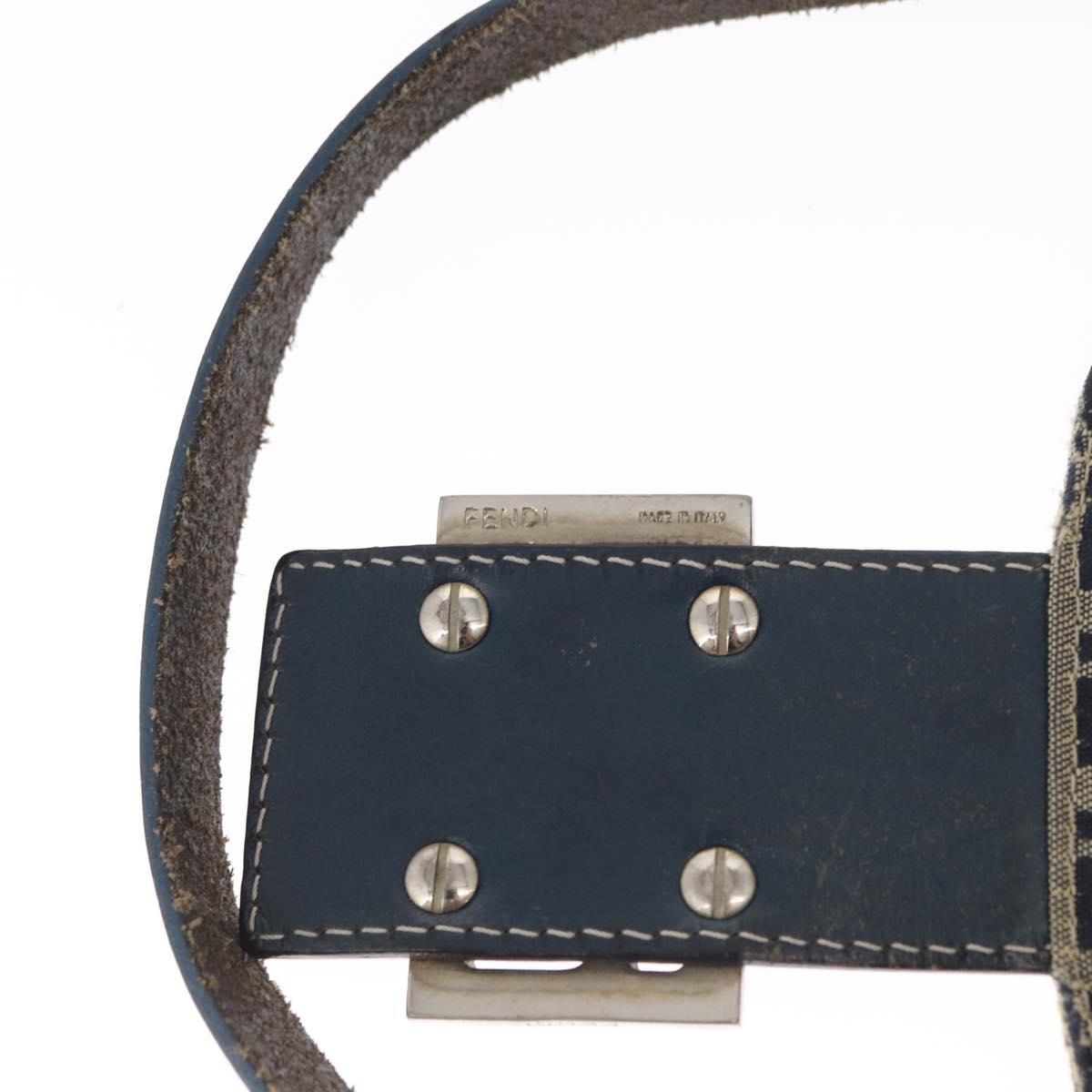 FENDI Zucchino Canvas Mamma Baguette Shoulder Bag Navy Silver Auth 168294