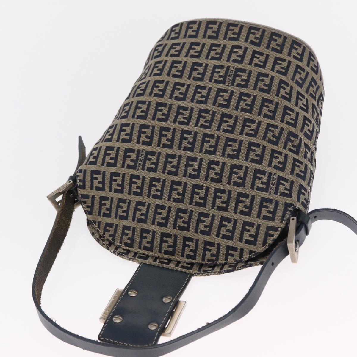 FENDI Zucchino Canvas Mamma Baguette Shoulder Bag Navy Silver Auth 168294