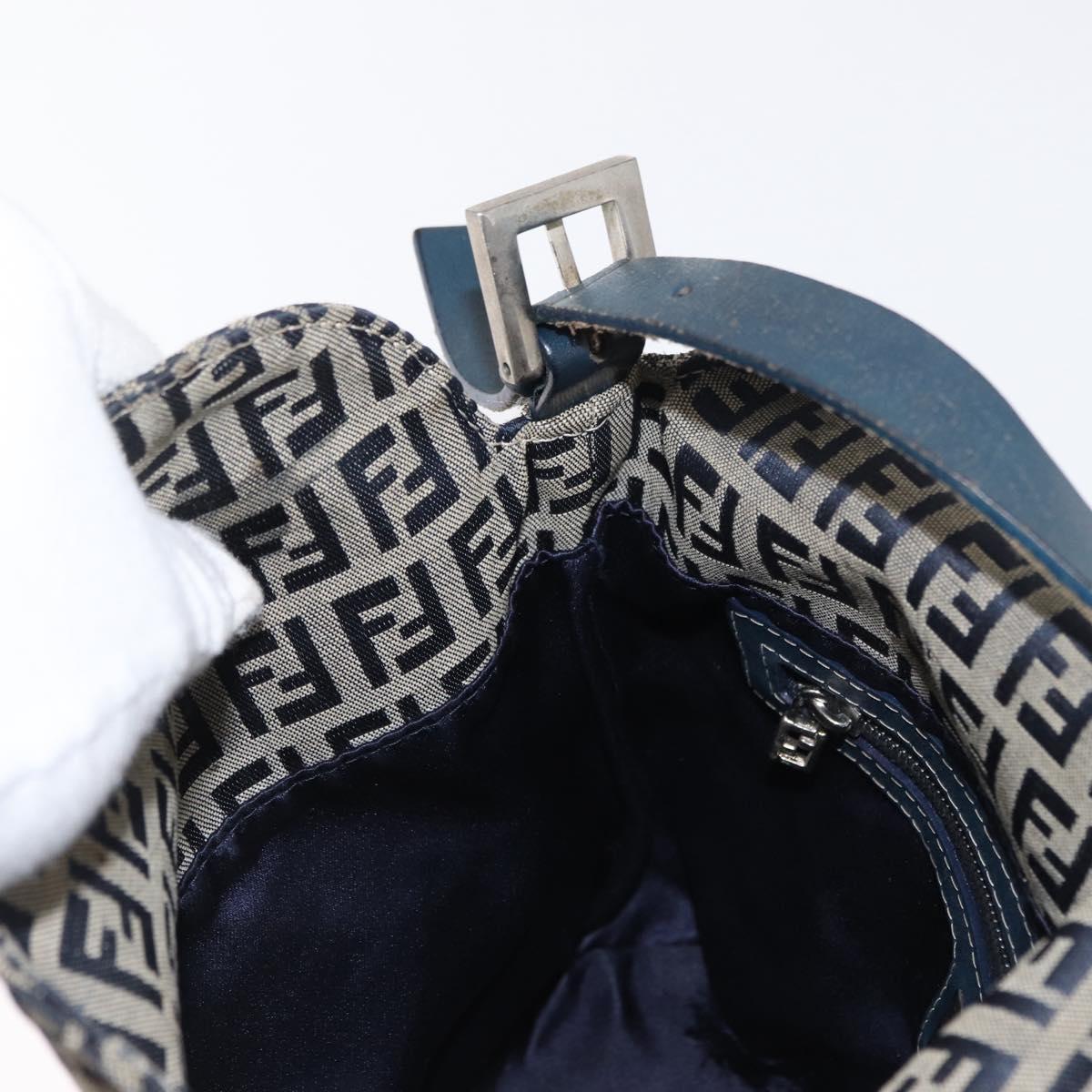 FENDI Zucchino Canvas Mamma Baguette Shoulder Bag Navy Silver Auth 168294