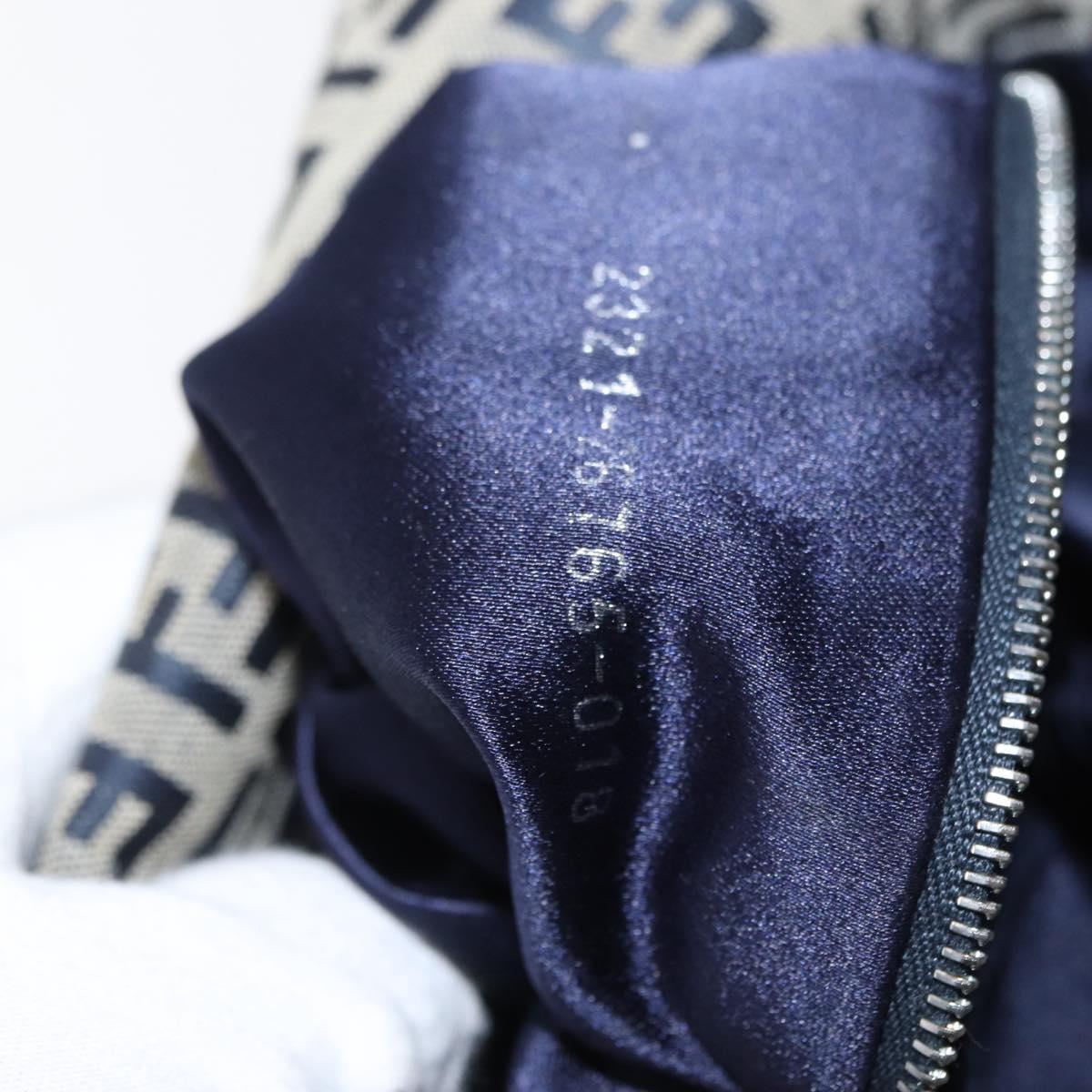 FENDI Zucchino Canvas Mamma Baguette Shoulder Bag Navy Silver Auth 168294