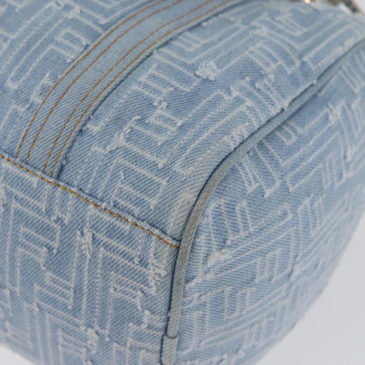 FENDI Zucca Canvas Boston Bag Light Blue Gold Auth 168309V