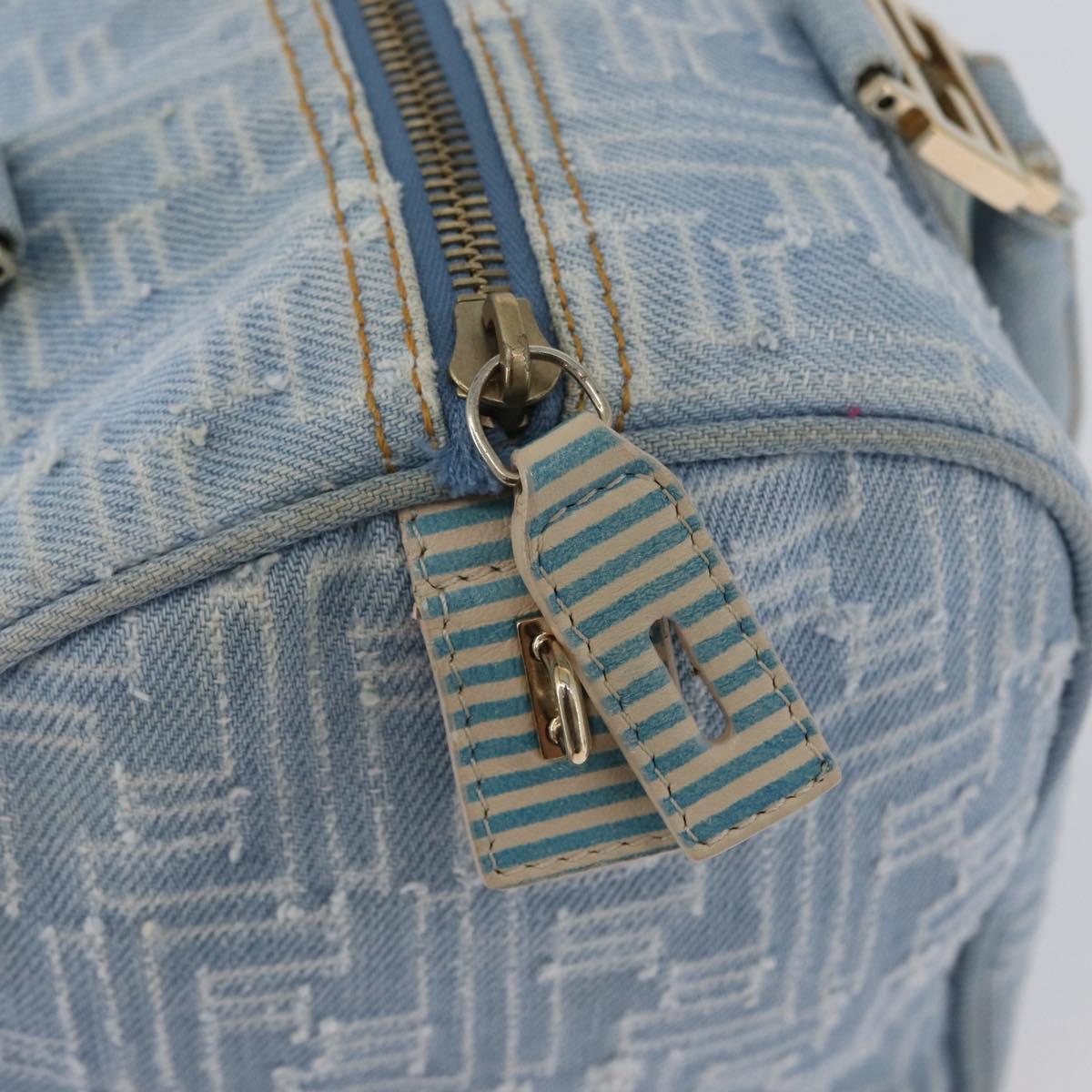 FENDI Zucca Canvas Boston Bag Light Blue Gold Auth 168309V