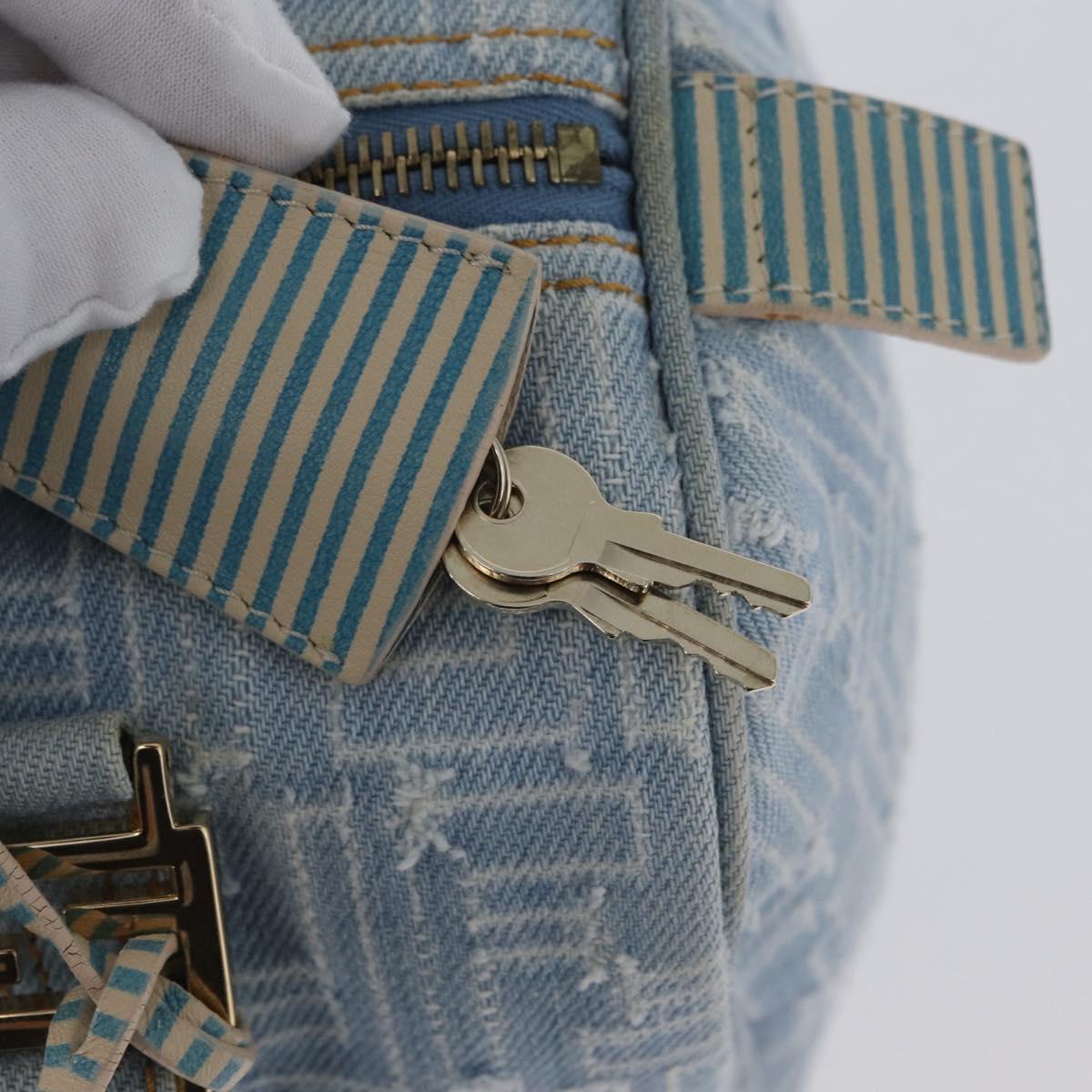 FENDI Zucca Canvas Boston Bag Light Blue Gold Auth 168309V