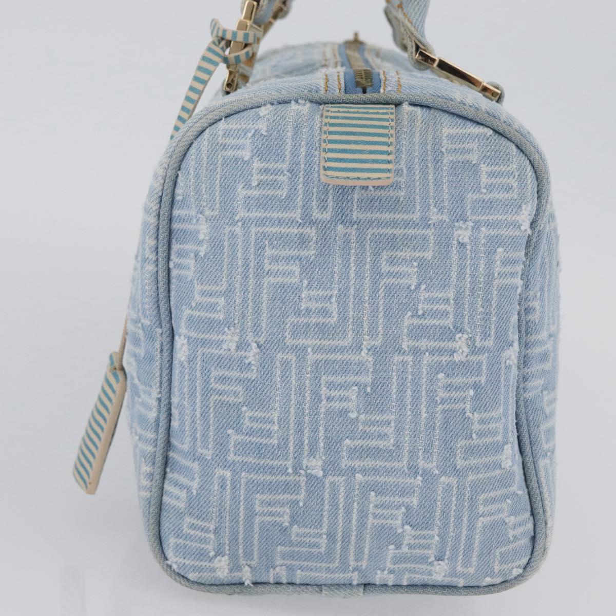 FENDI Zucca Canvas Boston Bag Light Blue Gold Auth 168309V