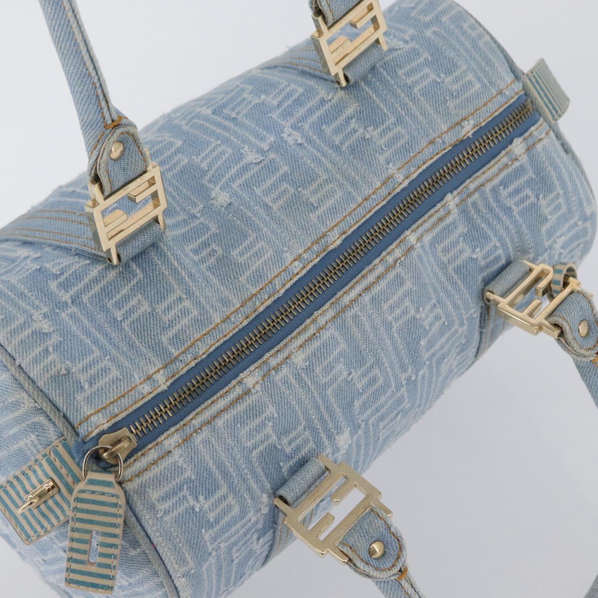 FENDI Zucca Canvas Boston Bag Light Blue Gold Auth 168309V