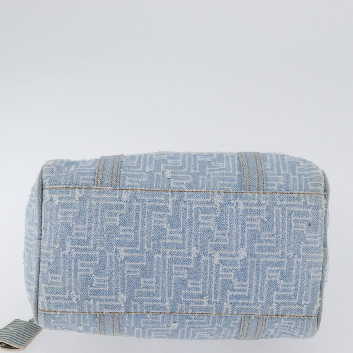 FENDI Zucca Canvas Boston Bag Light Blue Gold Auth 168309V