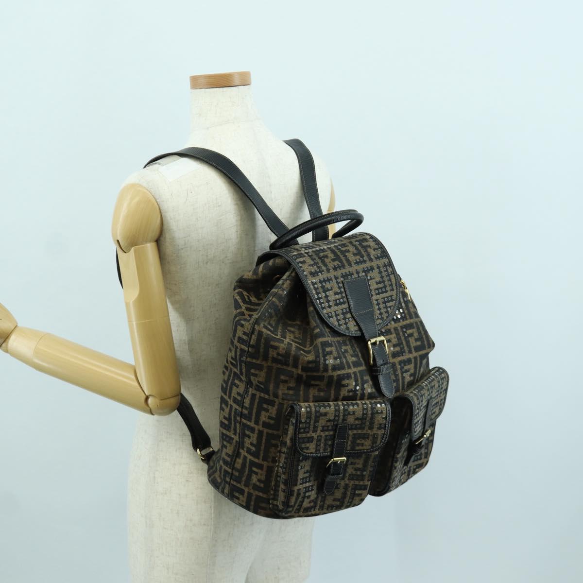 FENDI Zucca Canvas Backpack Brown Gold black Auth 168310SAV
