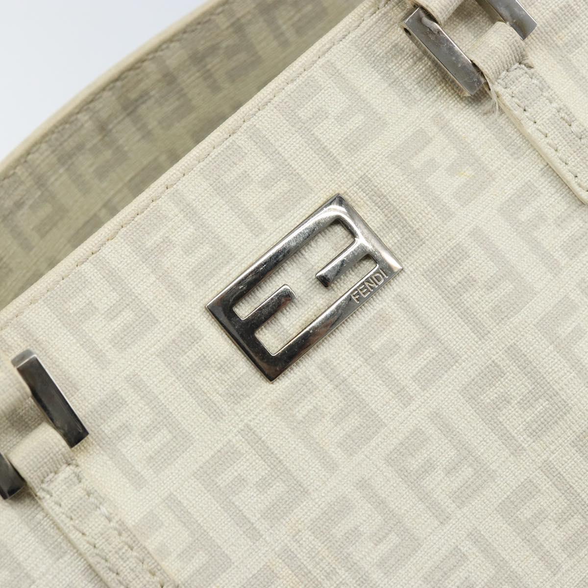 FENDI Zucchino Canvas Tote Bag White Silver Auth 168311A