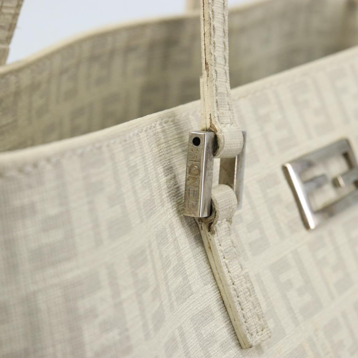 FENDI Zucchino Canvas Tote Bag White Silver Auth 168311A