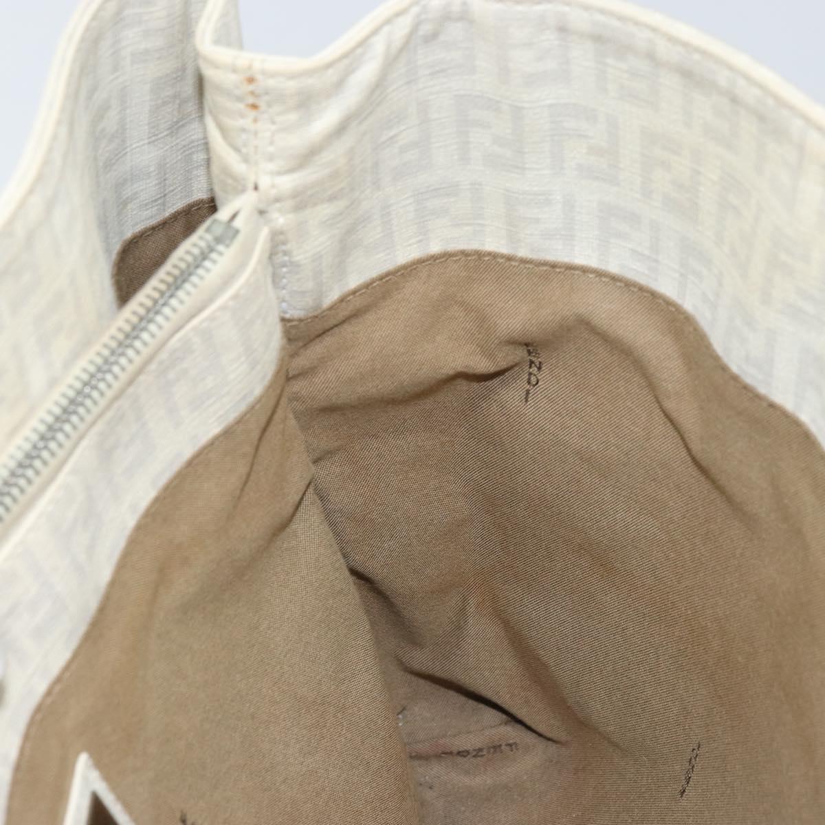 FENDI Zucchino Canvas Tote Bag White Silver Auth 168311A