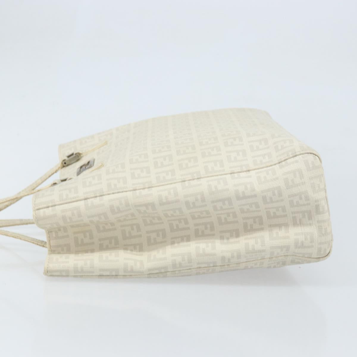 FENDI Zucchino Canvas Tote Bag White Silver Auth 168311A