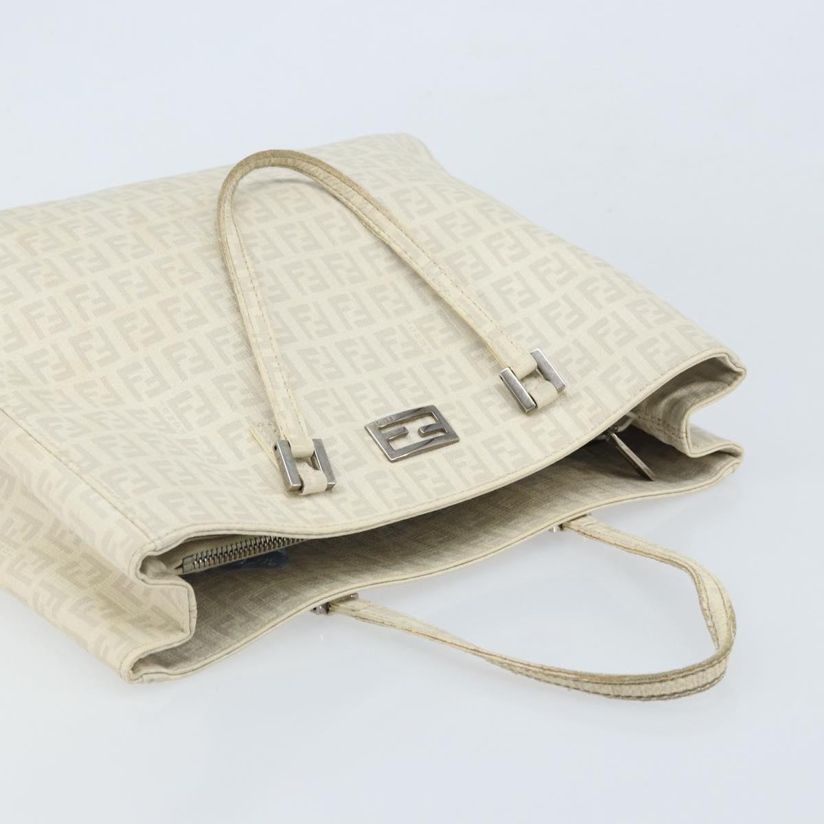 FENDI Zucchino Canvas Tote Bag White Silver Auth 168311A