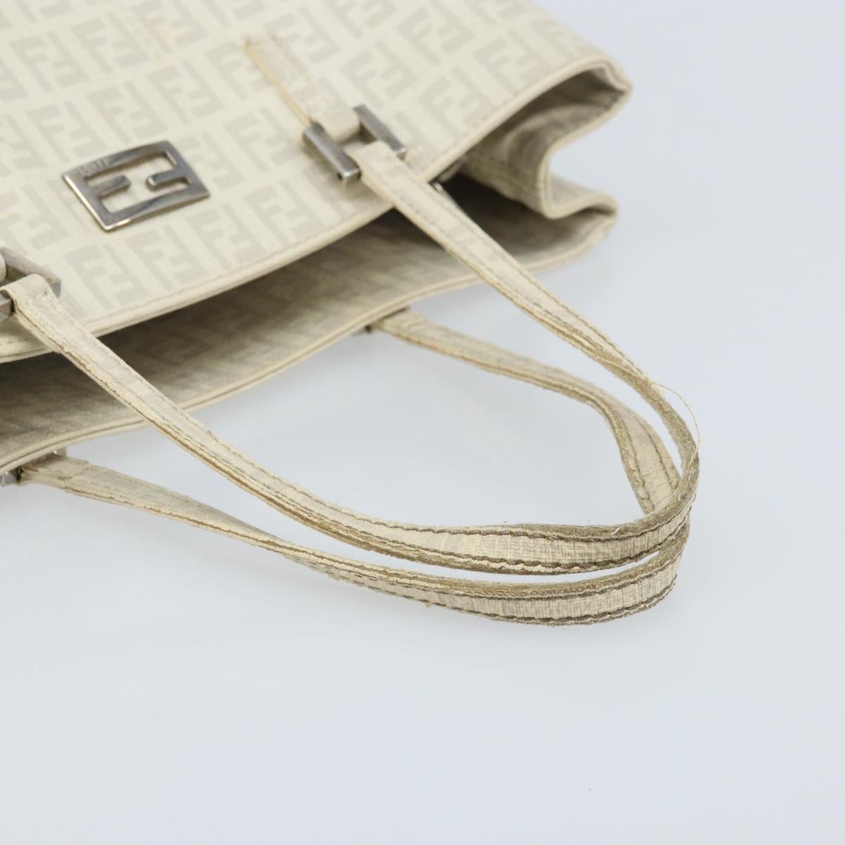 FENDI Zucchino Canvas Tote Bag White Silver Auth 168311A