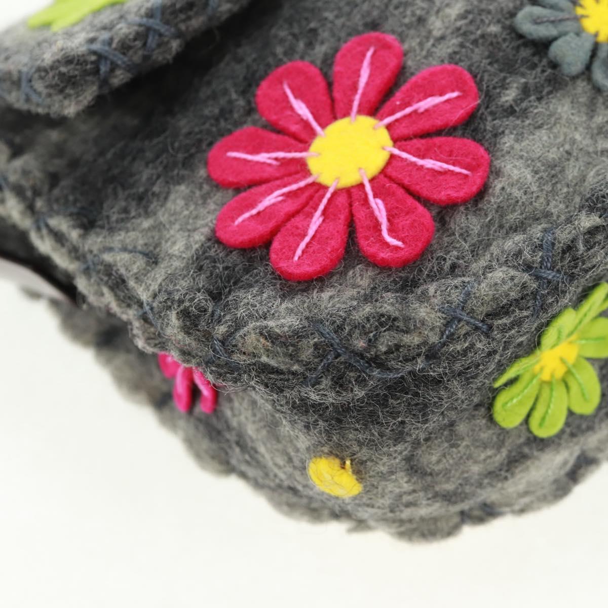 FENDI Flower Pattern Mamma Baguette Shoulder Bag Wool Gray Silver Auth 168312SAV