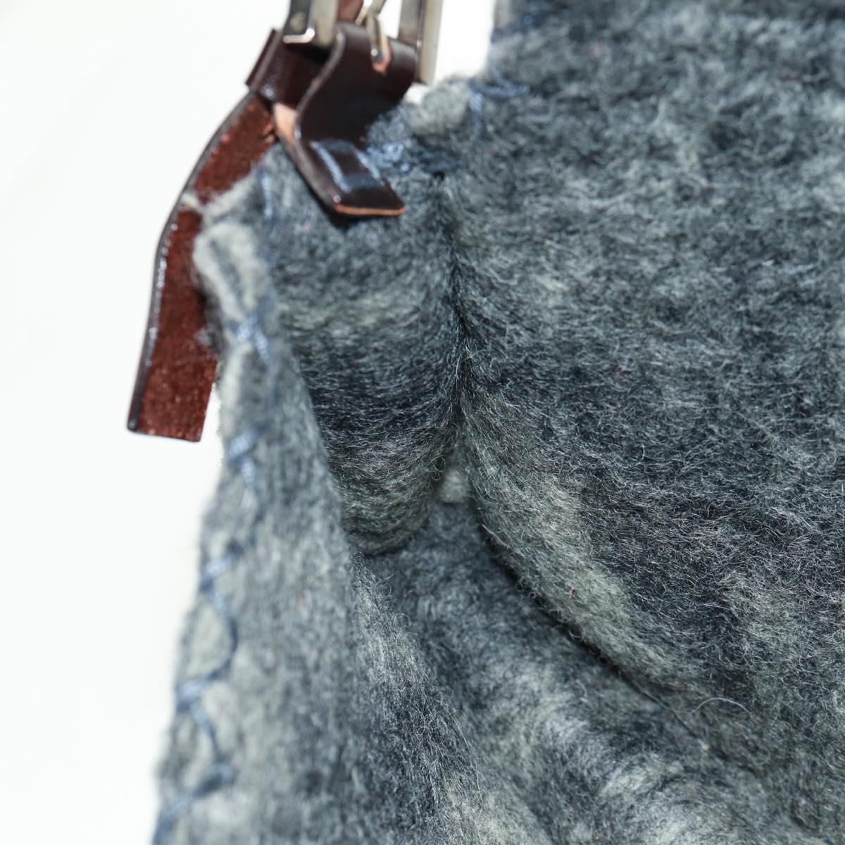 FENDI Flower Pattern Mamma Baguette Shoulder Bag Wool Gray Silver Auth 168312SAV