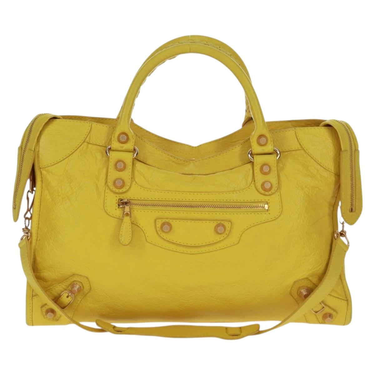 BALENCIAGA Giant City Hand Bag Leather 2way Yellow Gold 281770 Auth 168314SAV