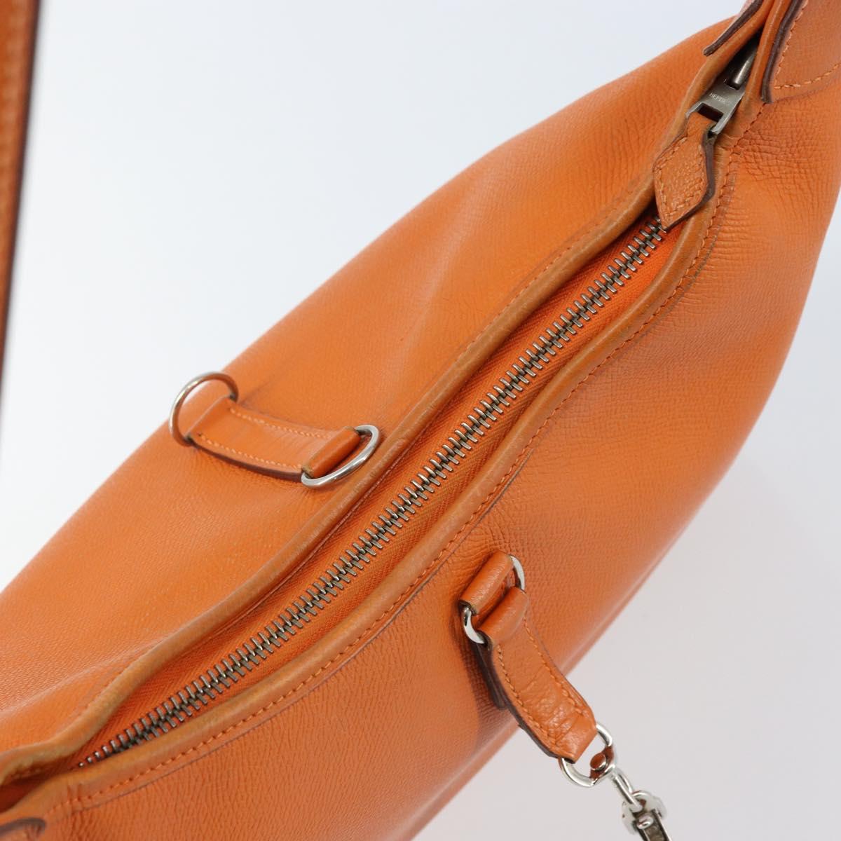 HERMES Trim 31 Shoulder Bag Leather Orange Silver Auth 168319V