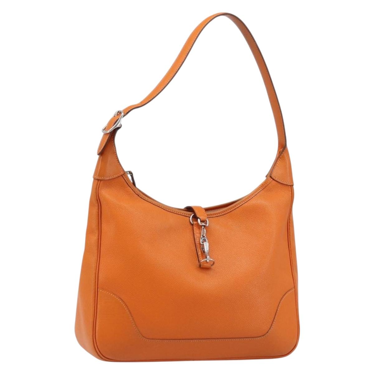 HERMES Trim 31 Shoulder Bag Leather Orange Silver Auth 168319V