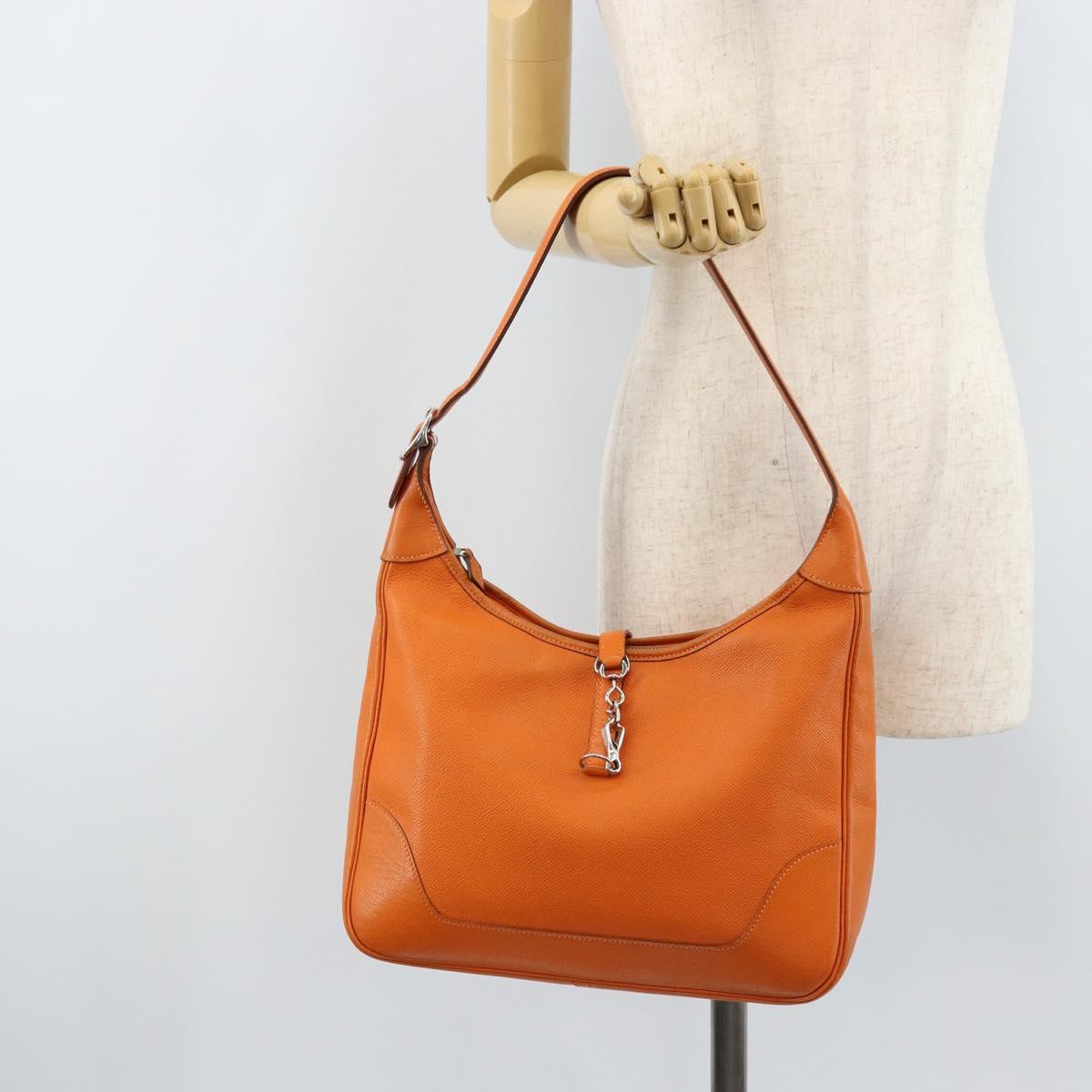 HERMES Trim 31 Shoulder Bag Leather Orange Silver Auth 168319V