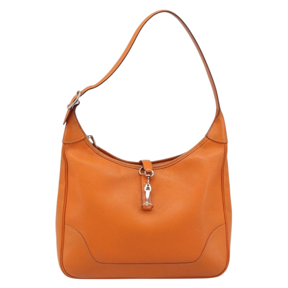HERMES Trim 31 Shoulder Bag Leather Orange Silver Auth 168319V