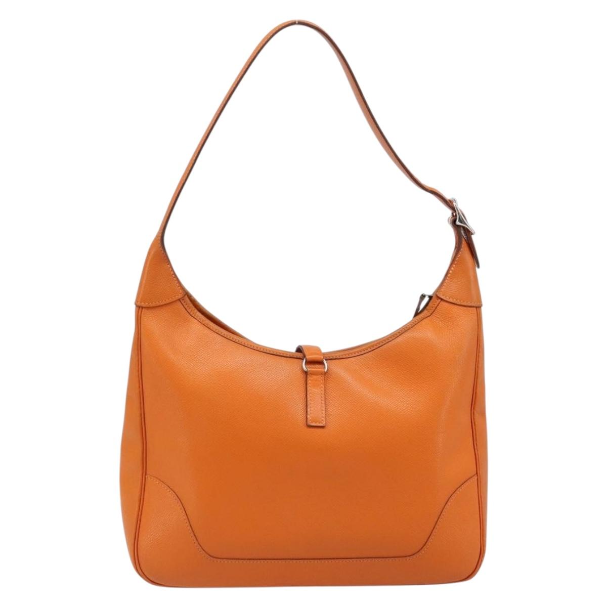 HERMES Trim 31 Shoulder Bag Leather Orange Silver Auth 168319V
