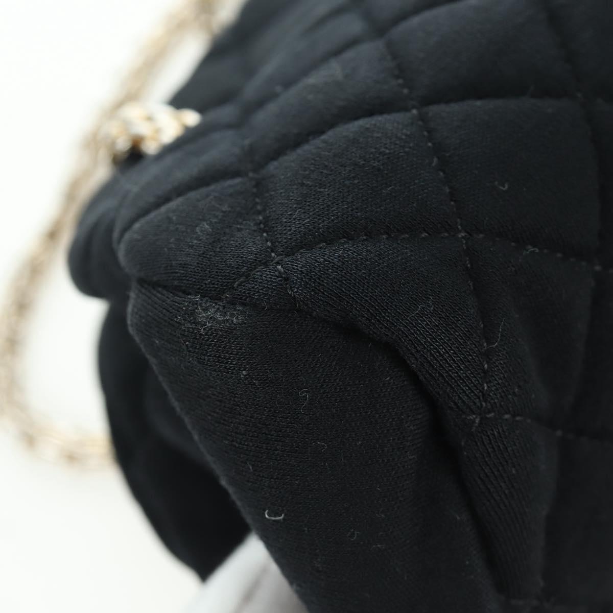 CHANEL Matelasse Chain Shoulder Bag Jersey Black Gold CC Auth 168322V