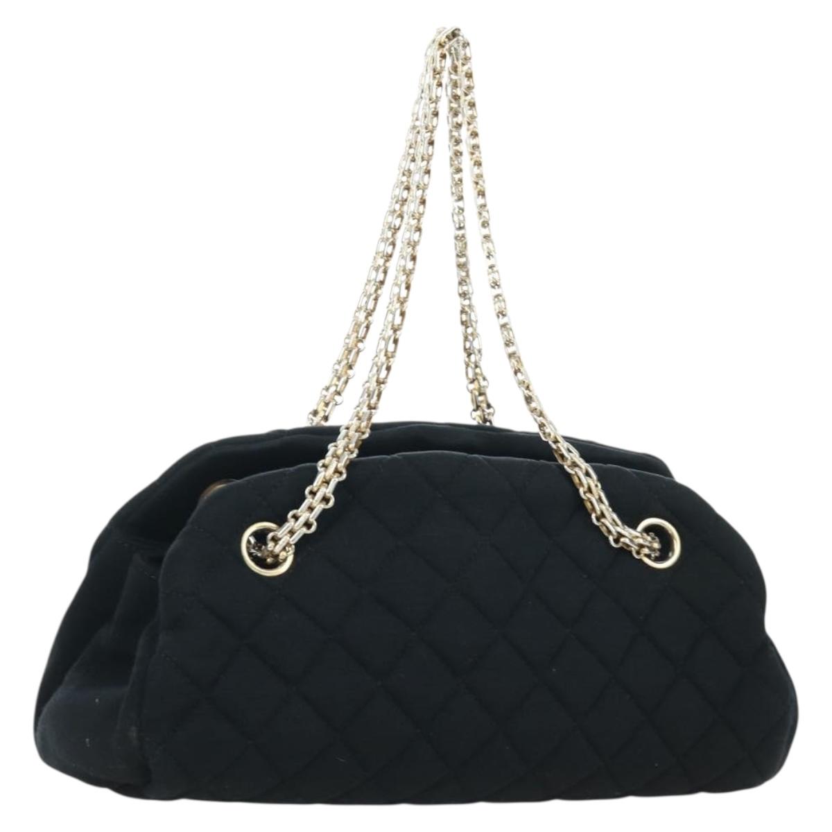 CHANEL Matelasse Chain Shoulder Bag Jersey Black Gold CC Auth 168322V