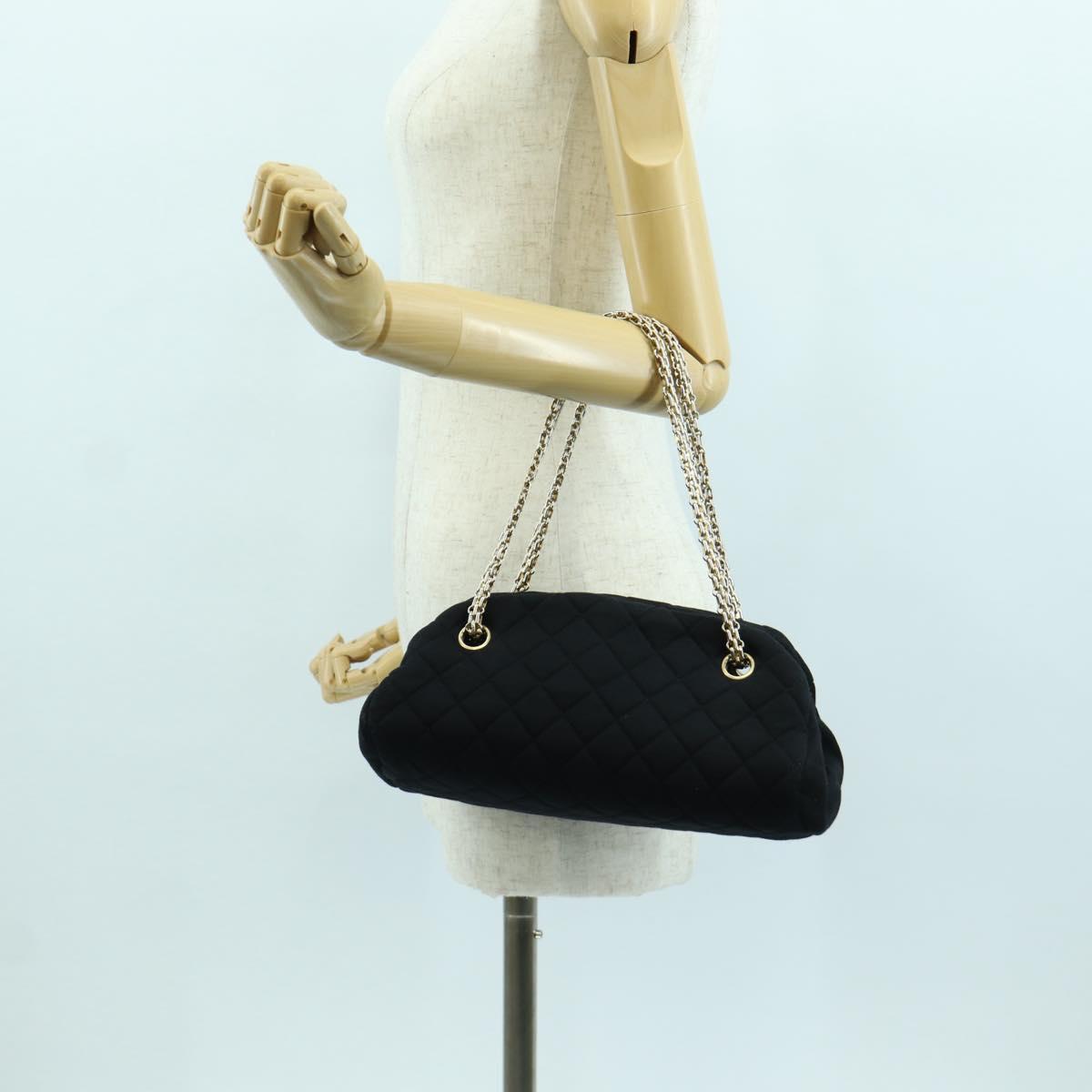 CHANEL Matelasse Chain Shoulder Bag Jersey Black Gold CC Auth 168322V