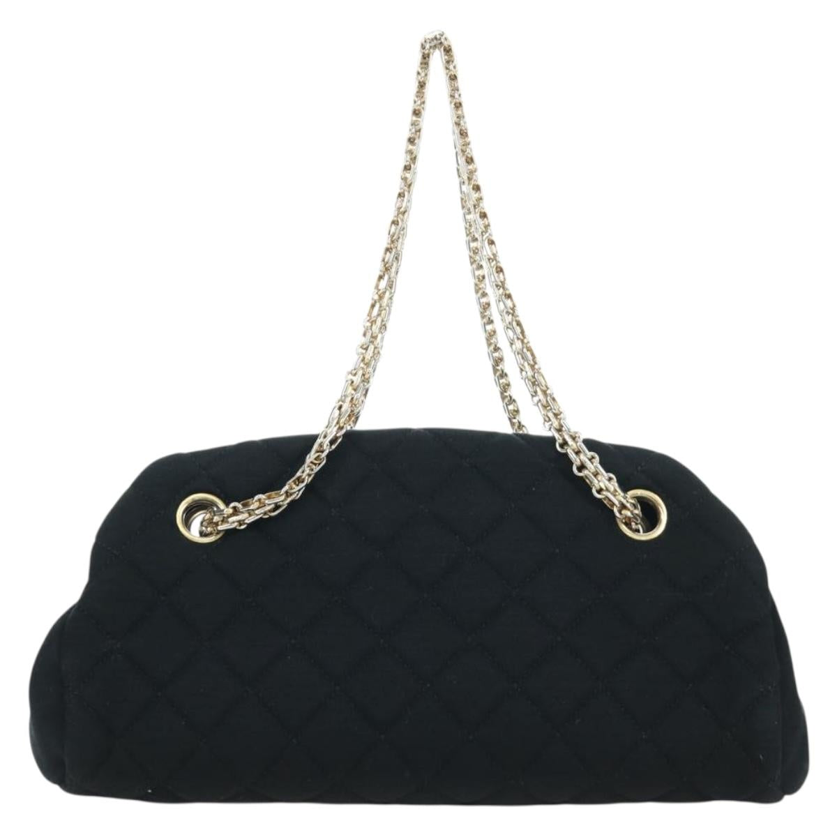 CHANEL Matelasse Chain Shoulder Bag Jersey Black Gold CC Auth 168322V