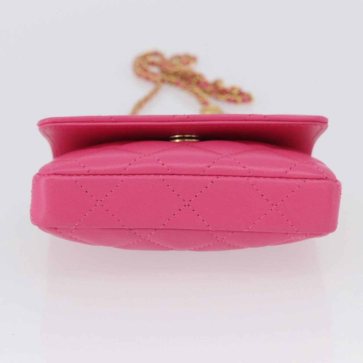 CHANEL Matelasse Chain Pouch Shoulder Bag Lamb Skin Pink Gold CC Auth 168325SAM