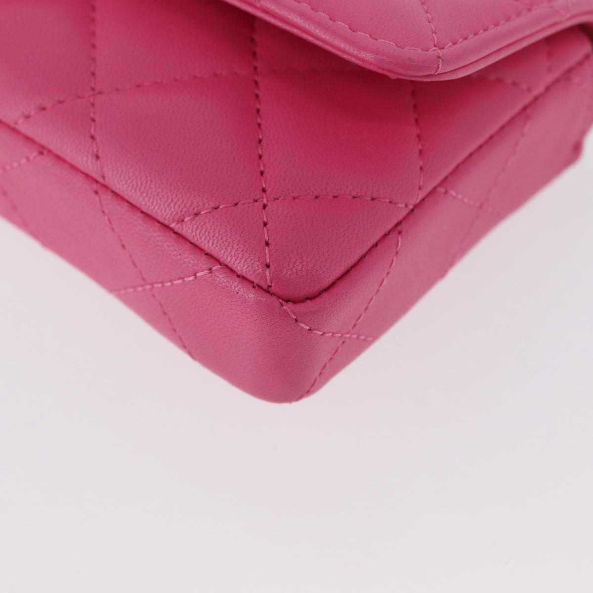 CHANEL Matelasse Chain Pouch Shoulder Bag Lamb Skin Pink Gold CC Auth 168325SAM