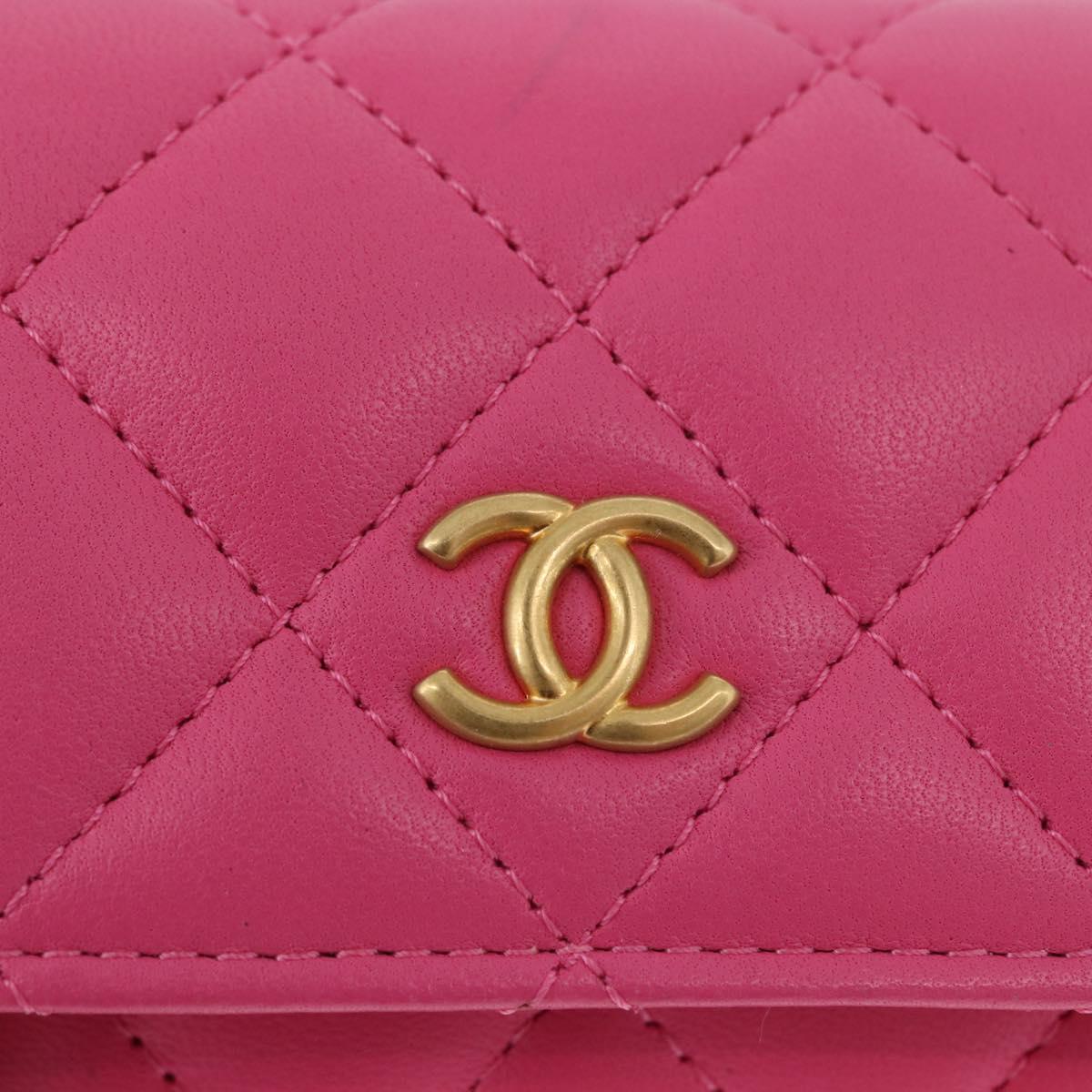CHANEL Matelasse Chain Pouch Shoulder Bag Lamb Skin Pink Gold CC Auth 168325SAM