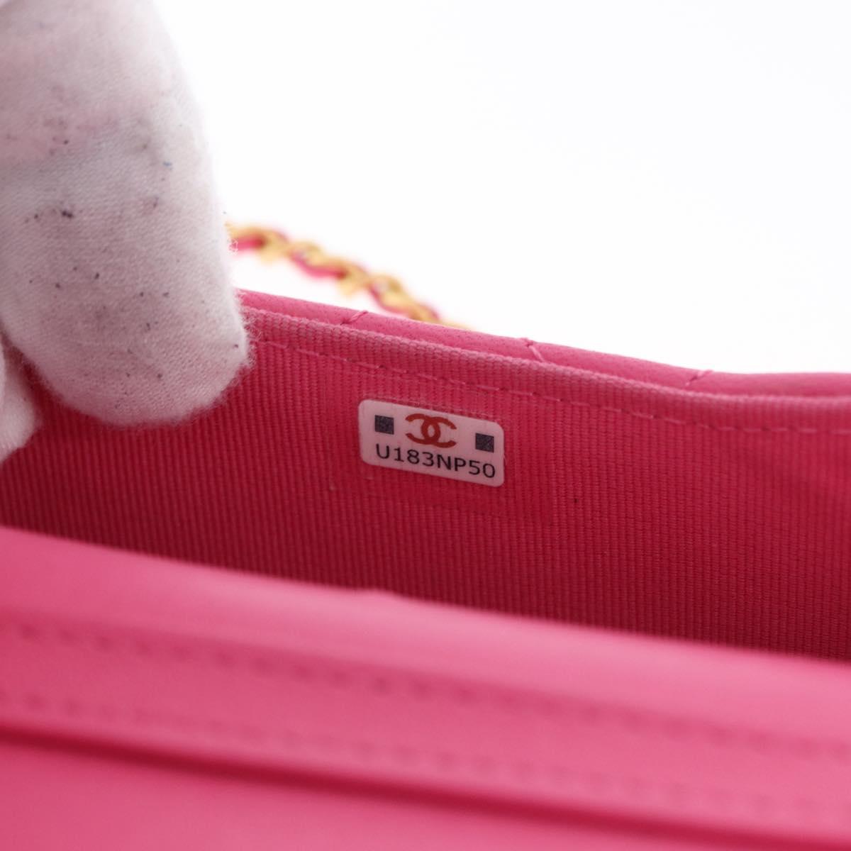 CHANEL Matelasse Chain Pouch Shoulder Bag Lamb Skin Pink Gold CC Auth 168325SAM