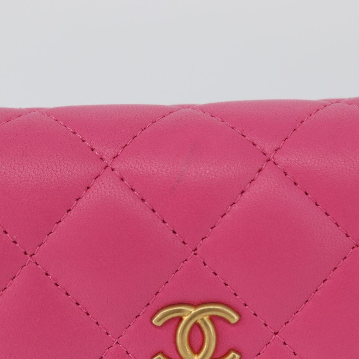 CHANEL Matelasse Chain Pouch Shoulder Bag Lamb Skin Pink Gold CC Auth 168325SAM