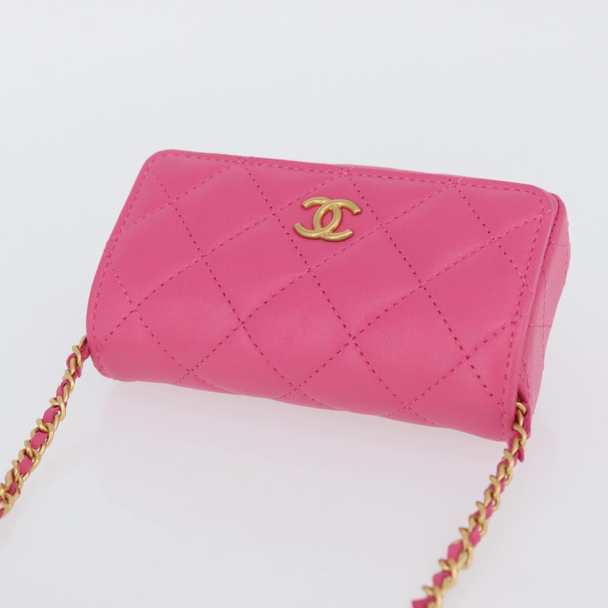 CHANEL Matelasse Chain Pouch Shoulder Bag Lamb Skin Pink Gold CC Auth 168325SAM