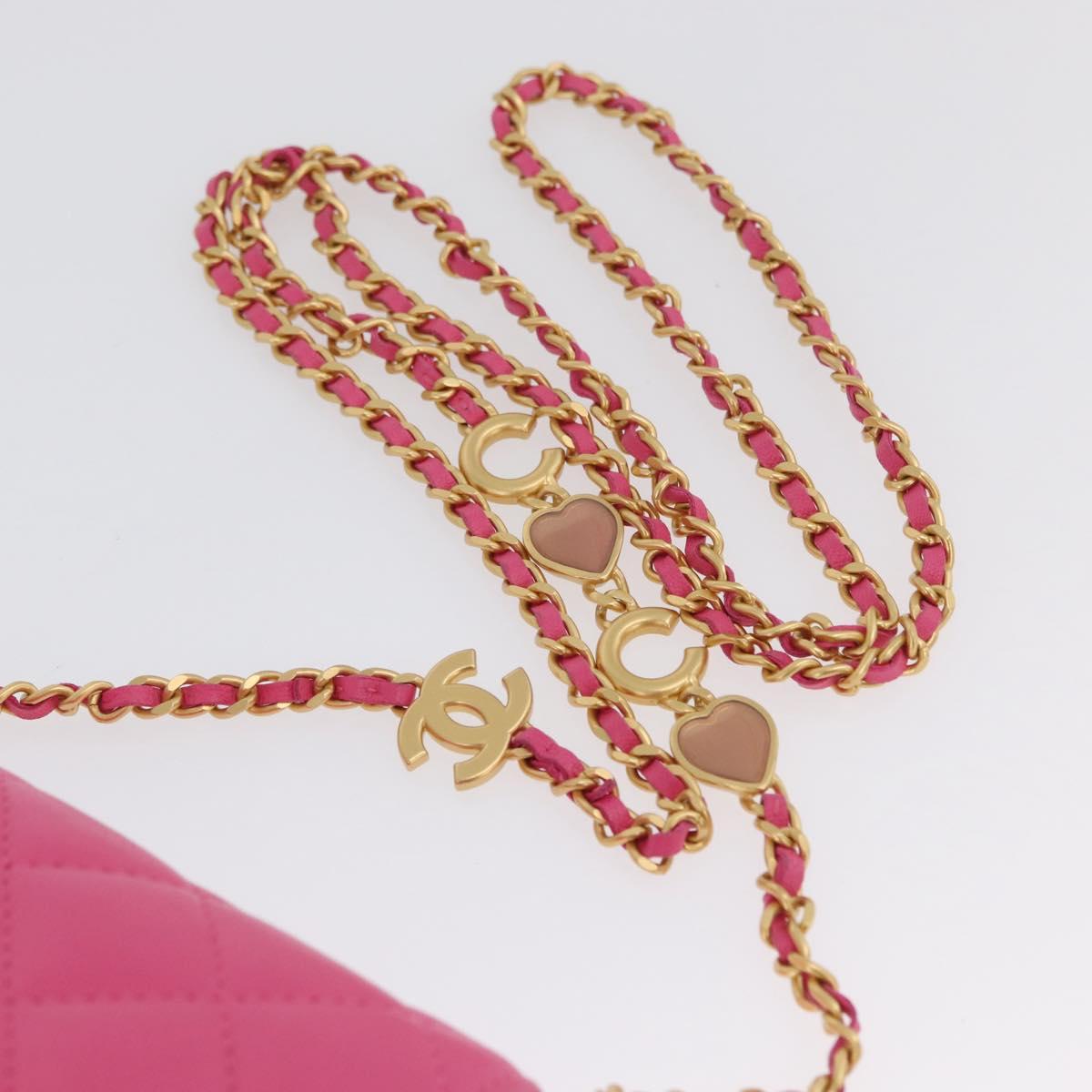 CHANEL Matelasse Chain Pouch Shoulder Bag Lamb Skin Pink Gold CC Auth 168325SAM