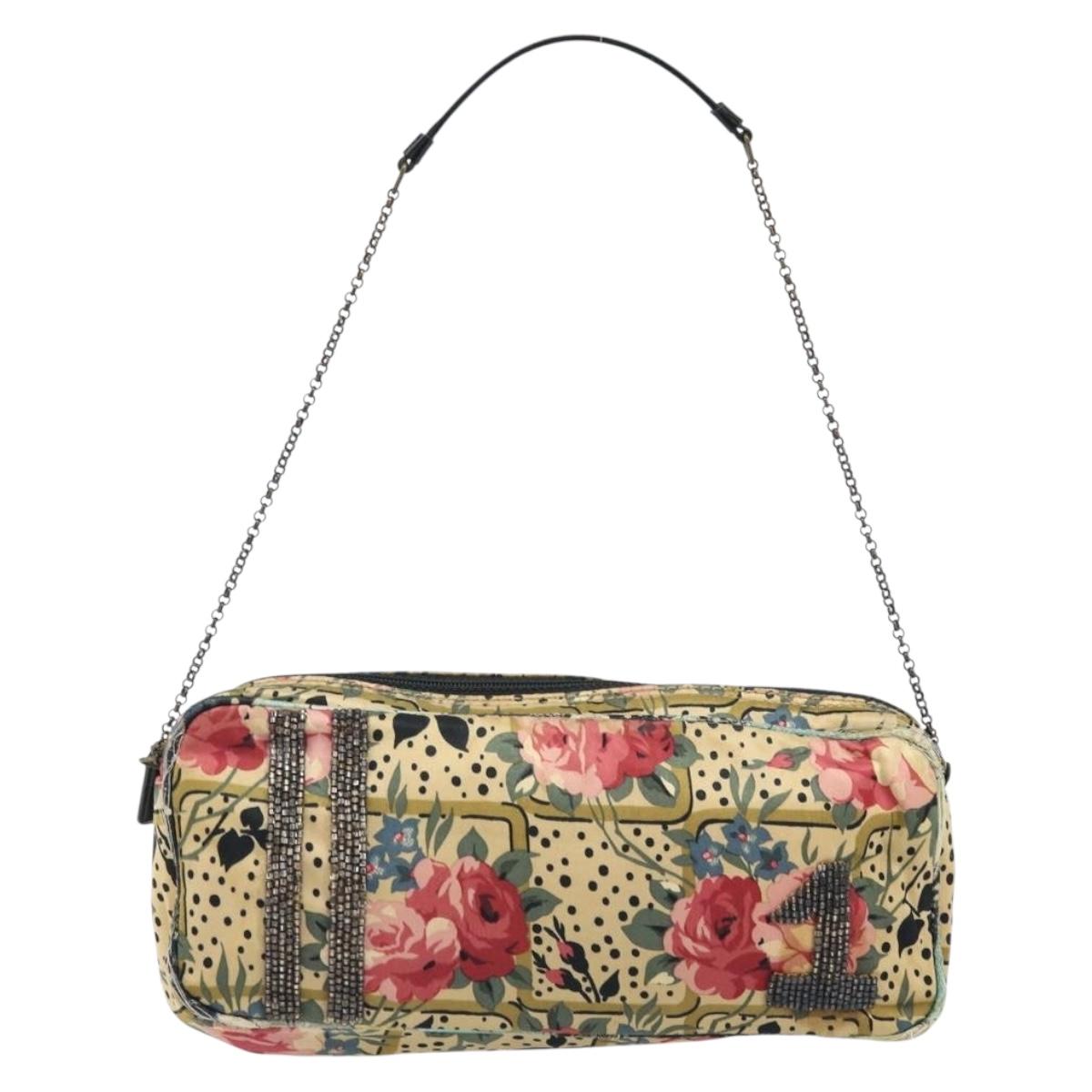 Christian Dior Chain Shoulder Bag Satin Beige Auth 168326A