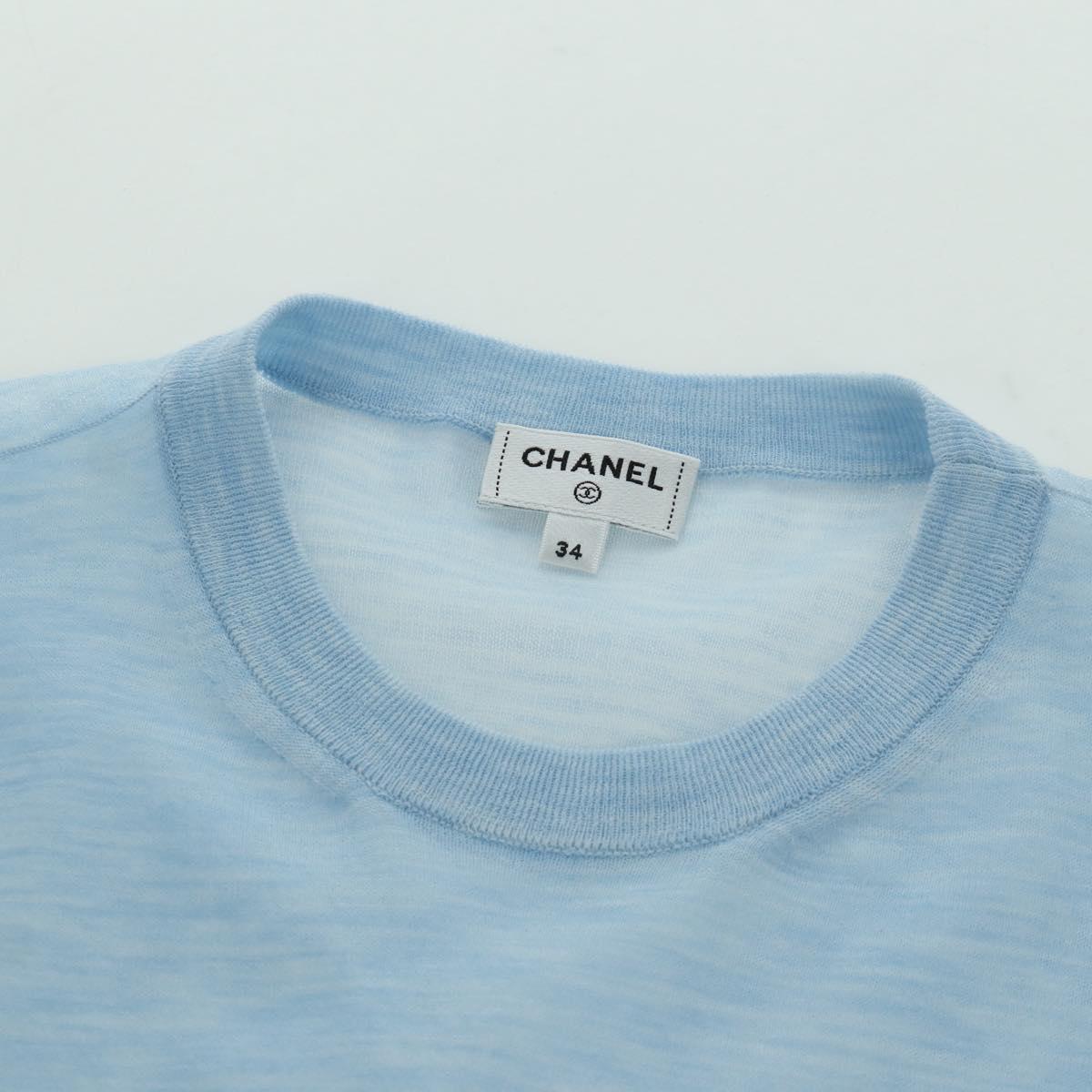 CHANEL Knitted Fabrics Short Sleeved T Shirt Cotton Light Blue CC Auth 168330M