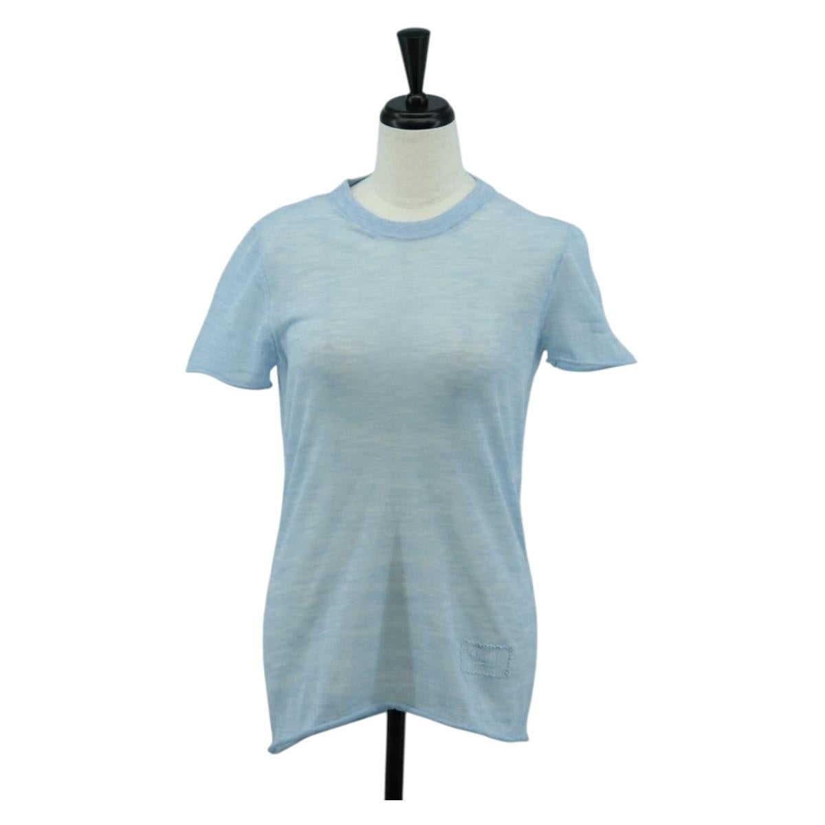 CHANEL Knitted Fabrics Short Sleeved T Shirt Cotton Light Blue CC Auth 168330M