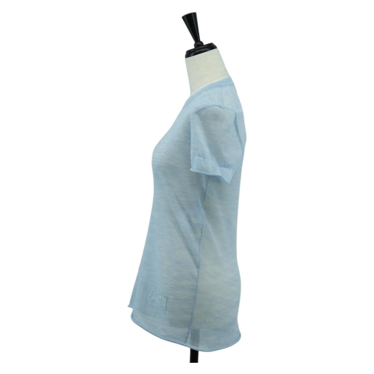 CHANEL Knitted Fabrics Short Sleeved T Shirt Cotton Light Blue CC Auth 168330M