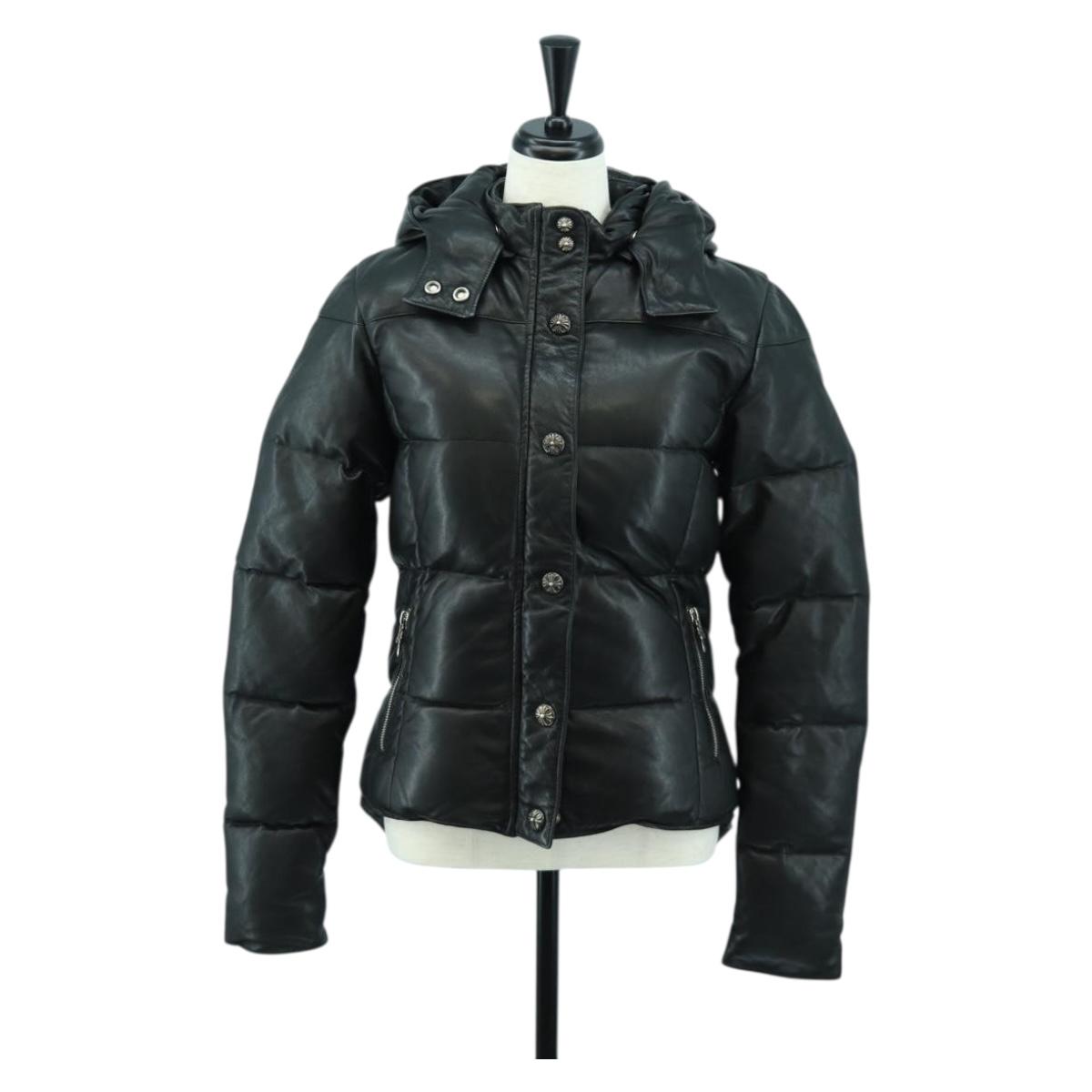 Chrome Hearts Down Jacket Lamb Skin XS Black Auth 168331SM