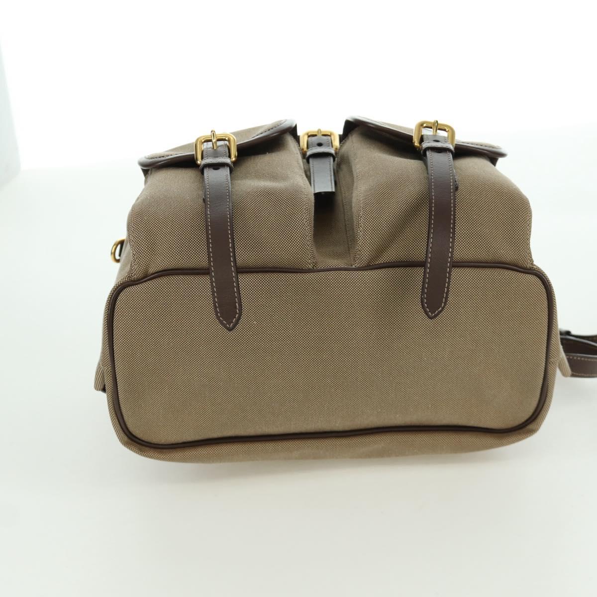 PRADA Backpack Canvas Beige Gold Auth 168350V