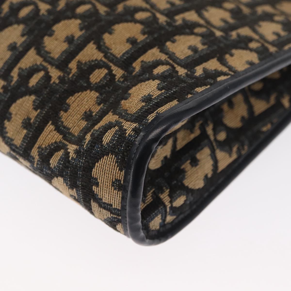 Christian Dior Trotter Canvas Shoulder Bag Navy Gold Auth 168354