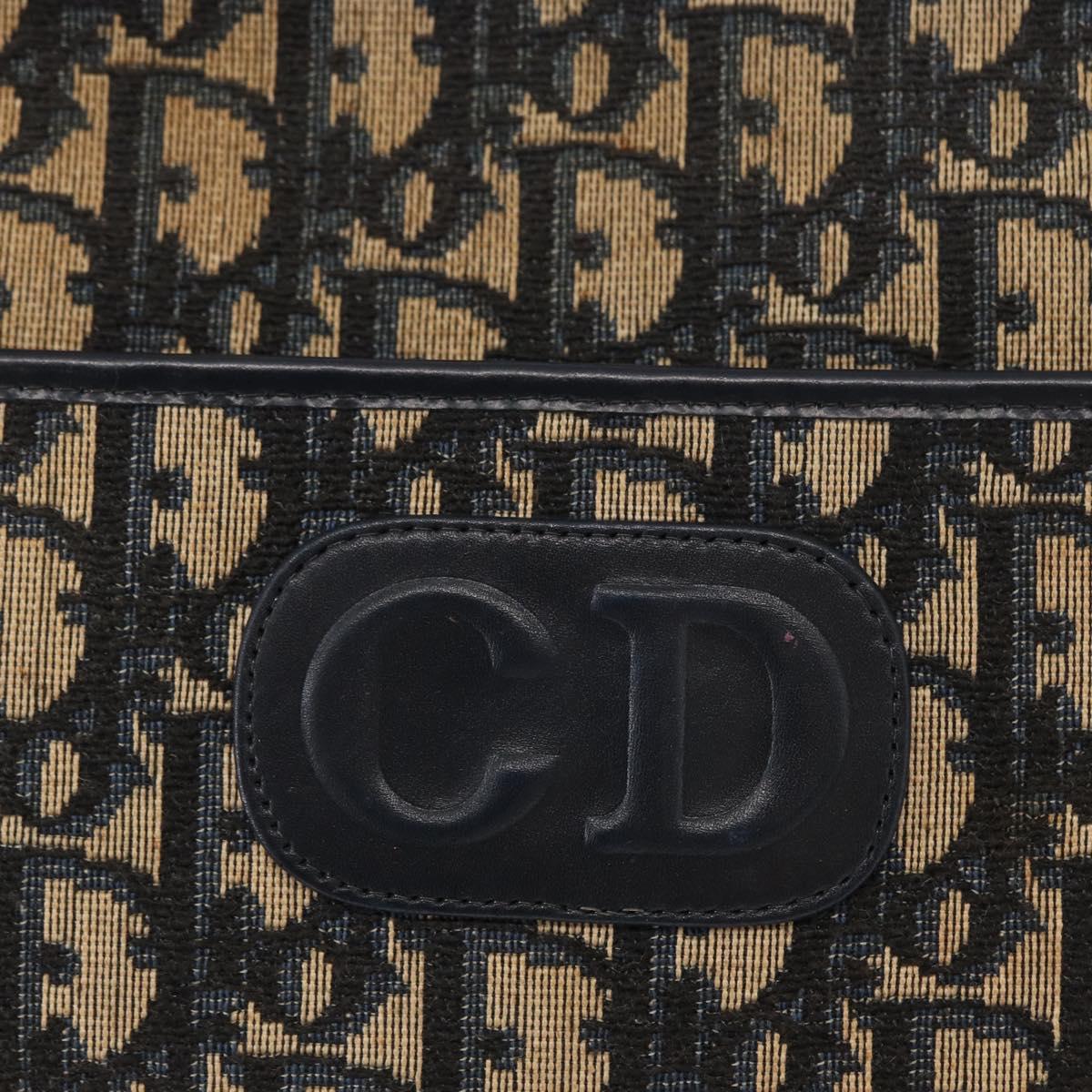 Christian Dior Trotter Canvas Shoulder Bag Navy Gold Auth 168354