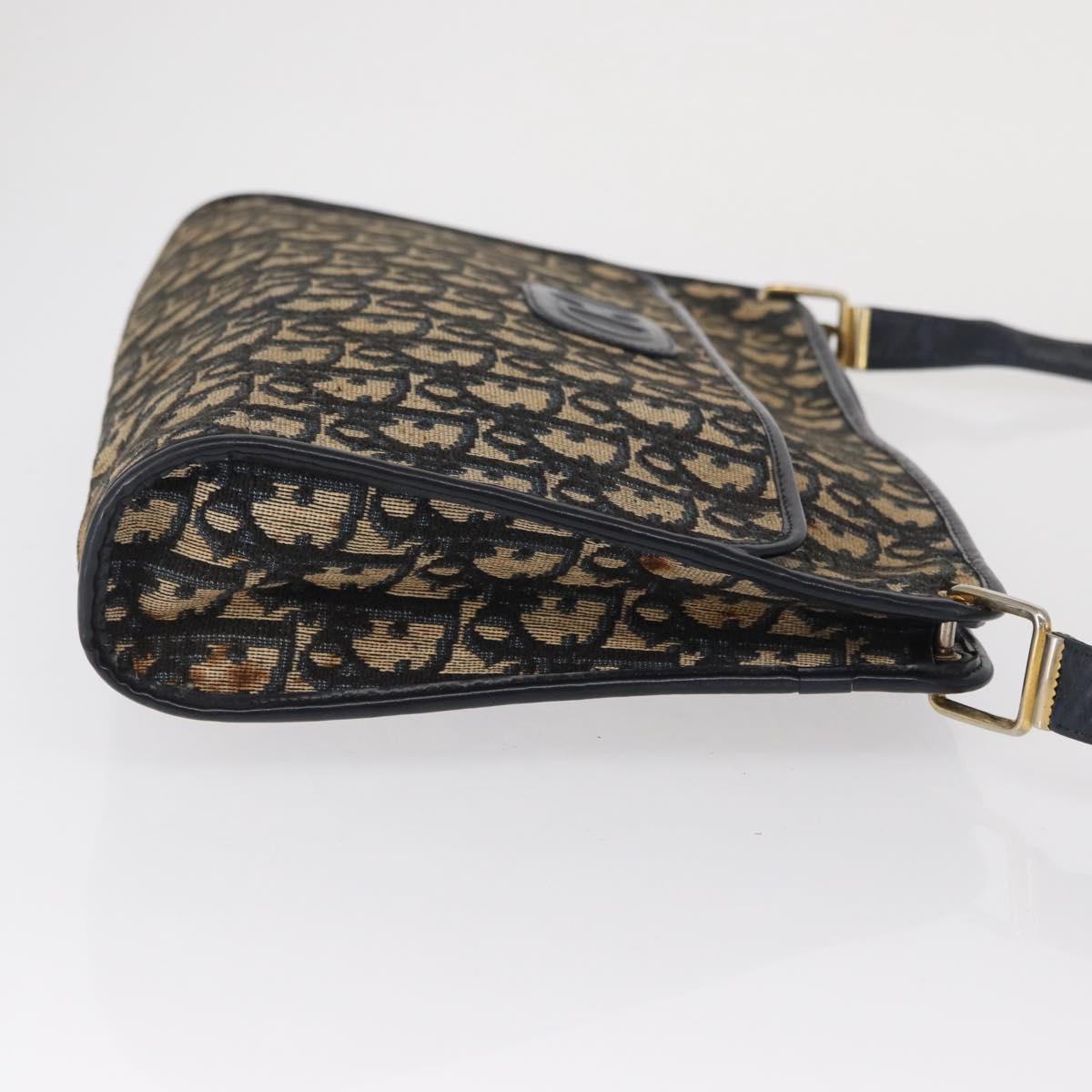 Christian Dior Trotter Canvas Shoulder Bag Navy Gold Auth 168354
