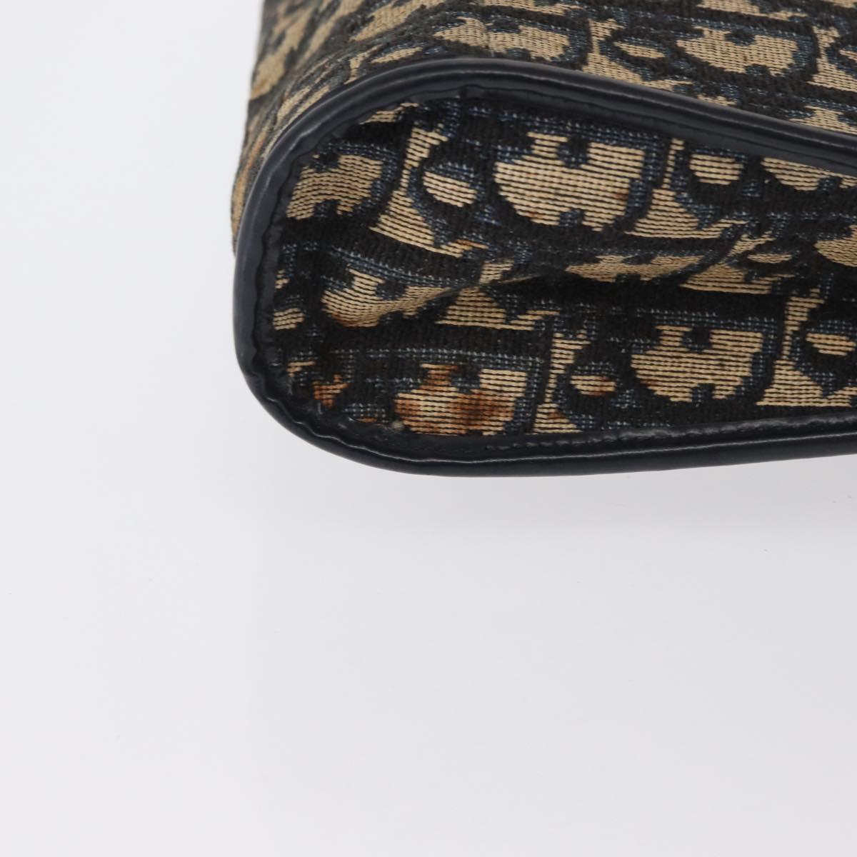 Christian Dior Trotter Canvas Shoulder Bag Navy Gold Auth 168354