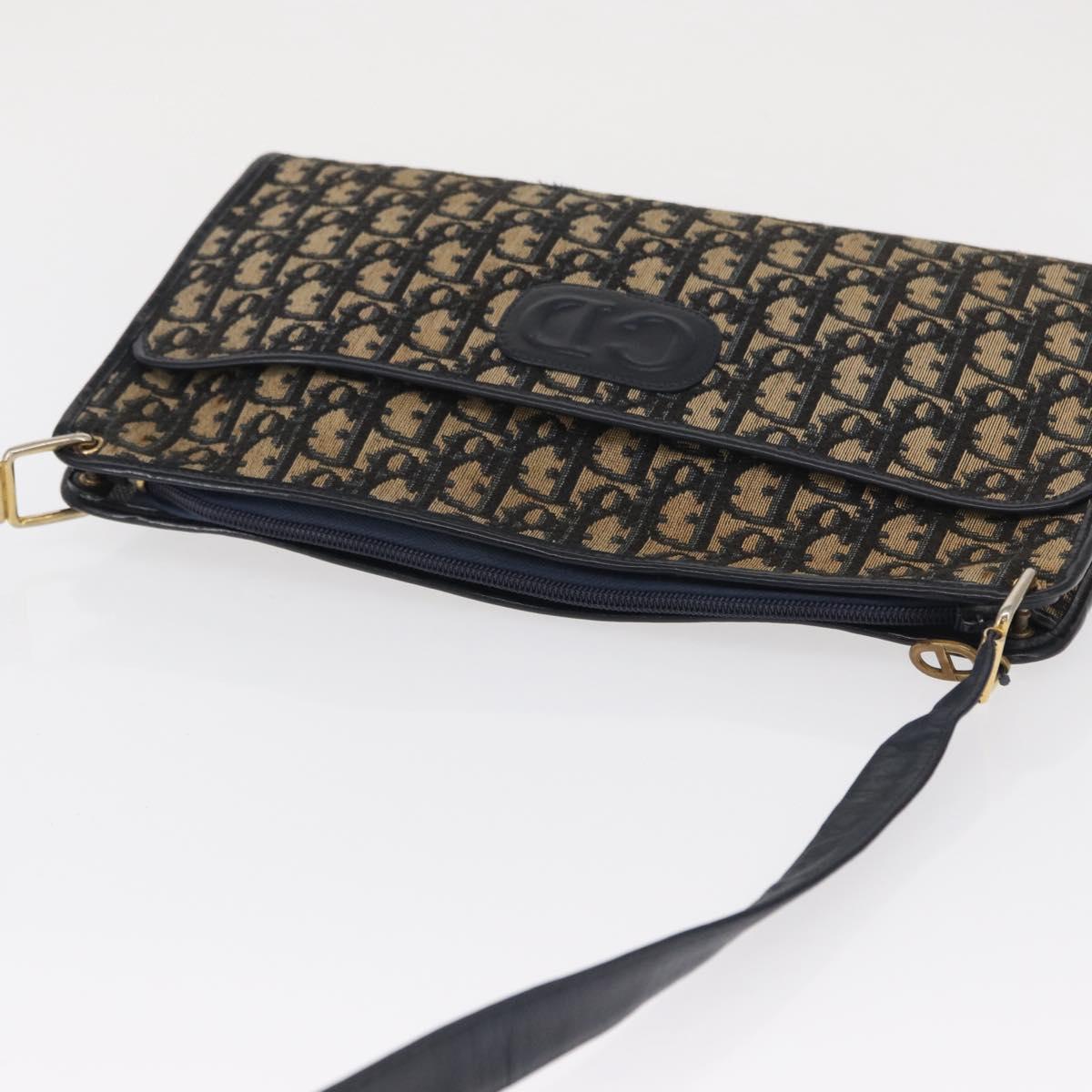 Christian Dior Trotter Canvas Shoulder Bag Navy Gold Auth 168354