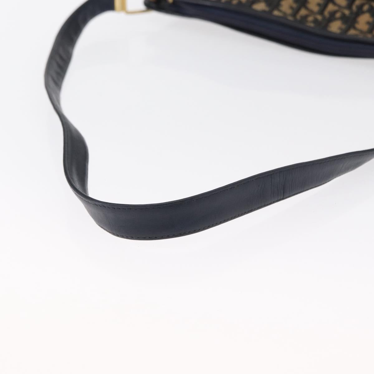 Christian Dior Trotter Canvas Shoulder Bag Navy Gold Auth 168354