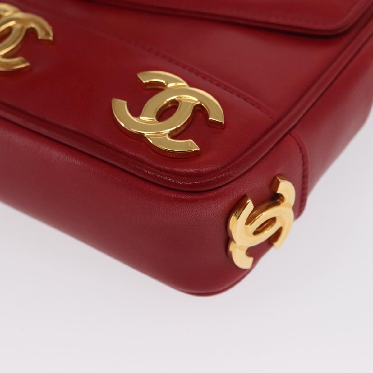 CHANEL Triple Coco Waist bag Lamb Skin Red Gold CC Auth 168355SAV